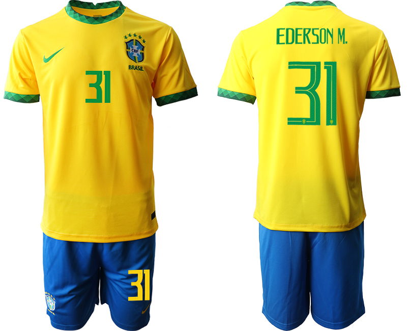 Men 2020-2021 Season National team Brazil home yellow #31 Soccer Jersey